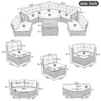 Ensemble de lit de repos pour patio - Sectionnel en rotin avec coussins et table basse pour jardin, piscine, pelouse