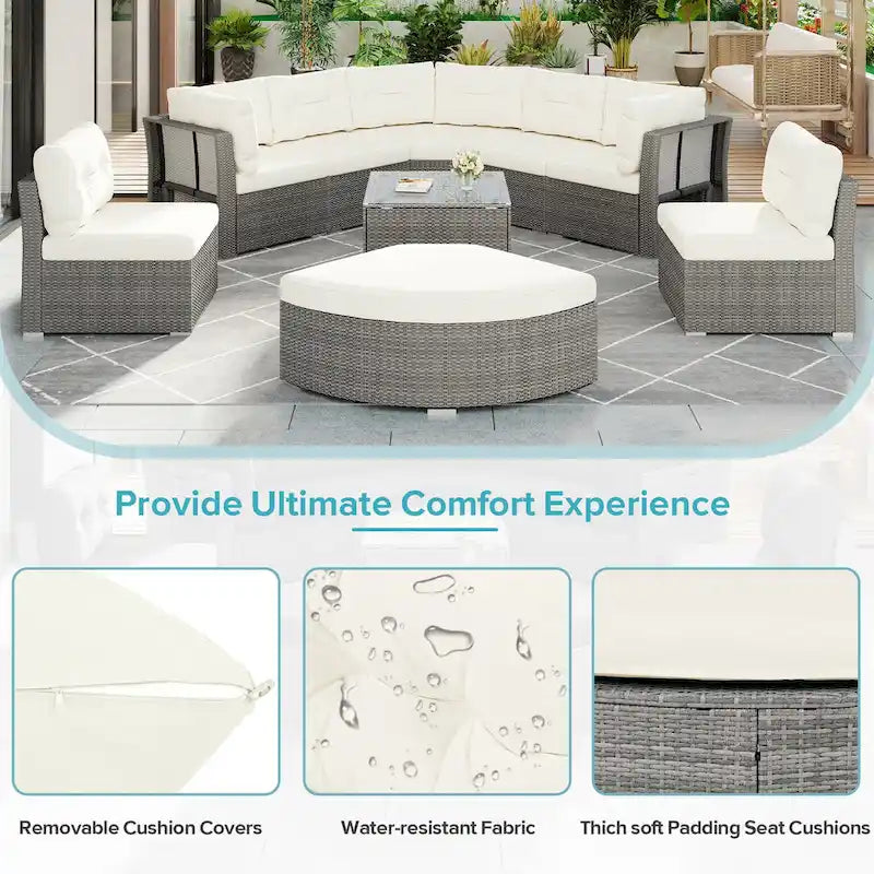 Ensemble de lit de repos pour patio - Sectionnel en rotin avec coussins et table basse pour jardin, piscine, pelouse