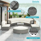 Ensemble de lit de repos pour patio - Sectionnel en rotin avec coussins et table basse pour jardin, piscine, pelouse