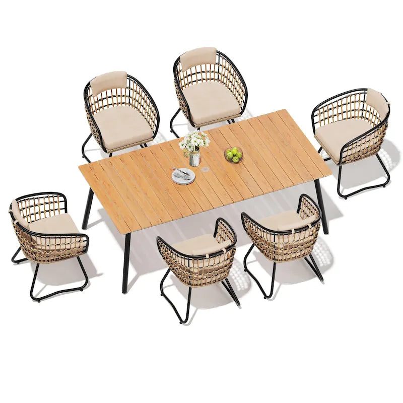 Ensemble de salle à manger d'extérieur 7 pièces avec table en aluminium et chaises en rotin synthétique