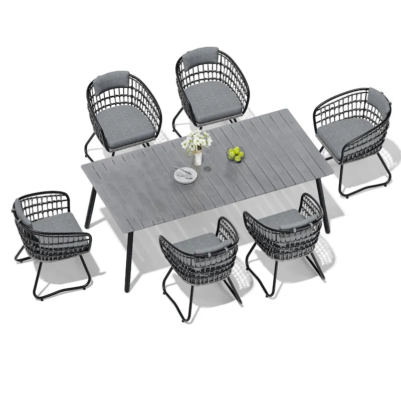 Ensemble de salle à manger d'extérieur 7 pièces avec table en aluminium et chaises en rotin synthétique