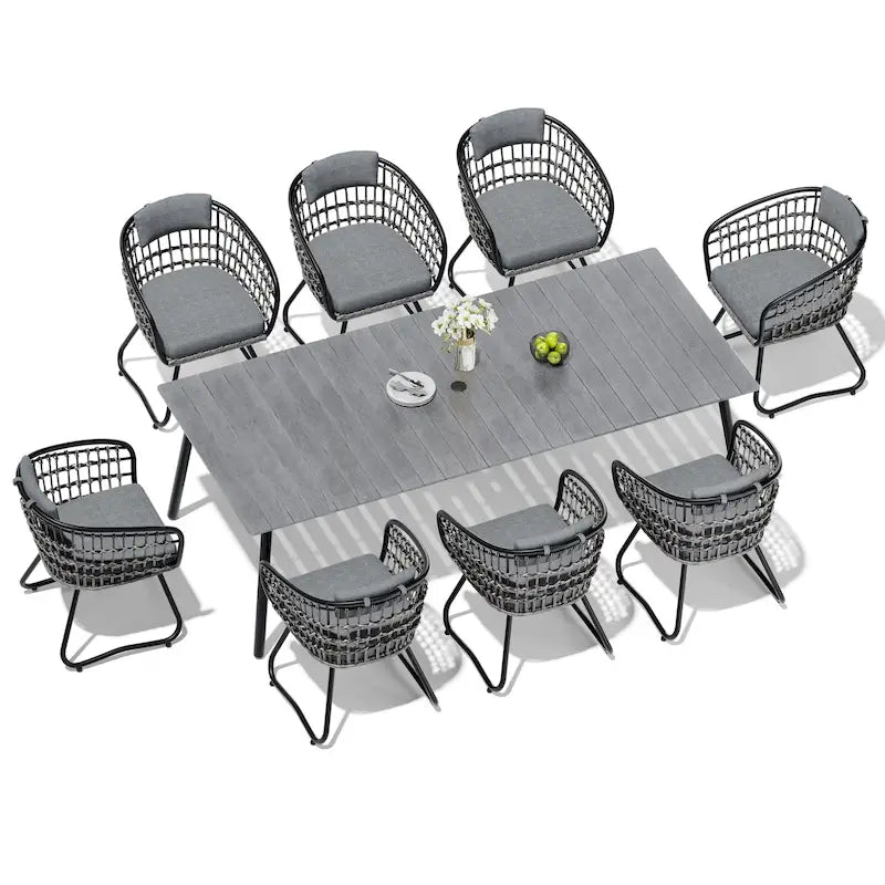 Ensemble de salle à manger d'extérieur 7 pièces avec table en aluminium et chaises en rotin synthétique
