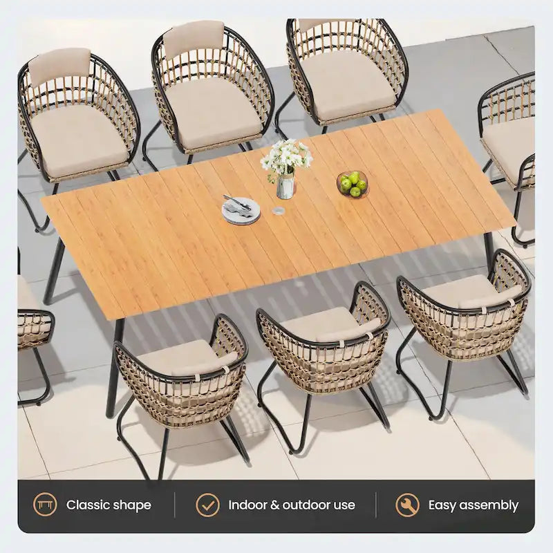 Ensemble de salle à manger d'extérieur 7 pièces avec table en aluminium et chaises en rotin synthétique