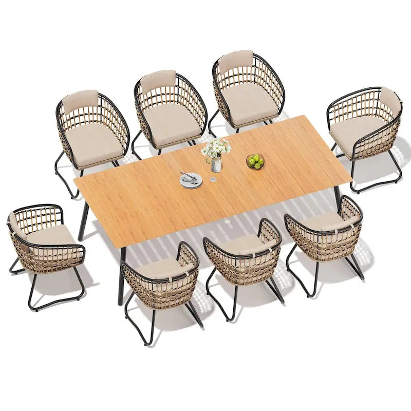 Ensemble de salle à manger d'extérieur 7 pièces avec table en aluminium et chaises en rotin synthétique