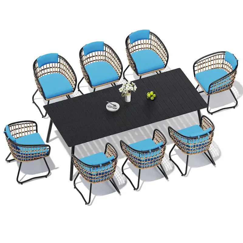 Ensemble de salle à manger d'extérieur 7 pièces avec table en aluminium et chaises en rotin synthétique