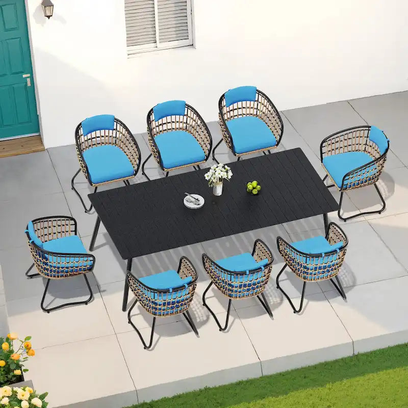 Ensemble de salle à manger d'extérieur 7 pièces avec table en aluminium et chaises en rotin synthétique