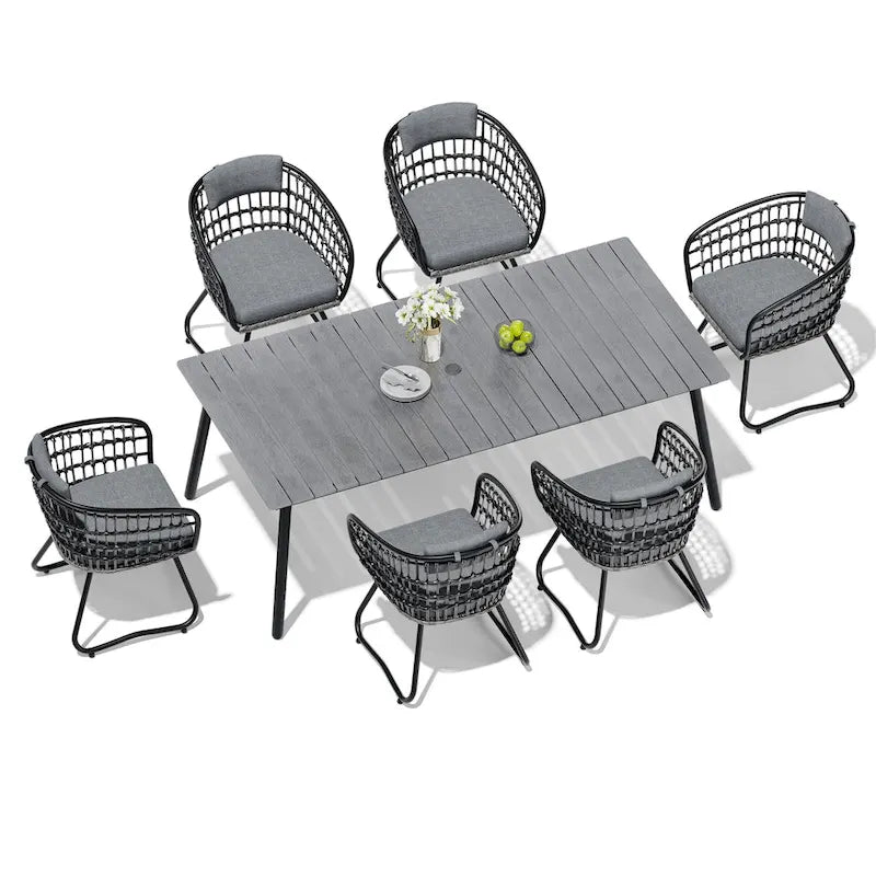 Ensemble de salle à manger d'extérieur 7 pièces avec table en aluminium et chaises en rotin synthétique