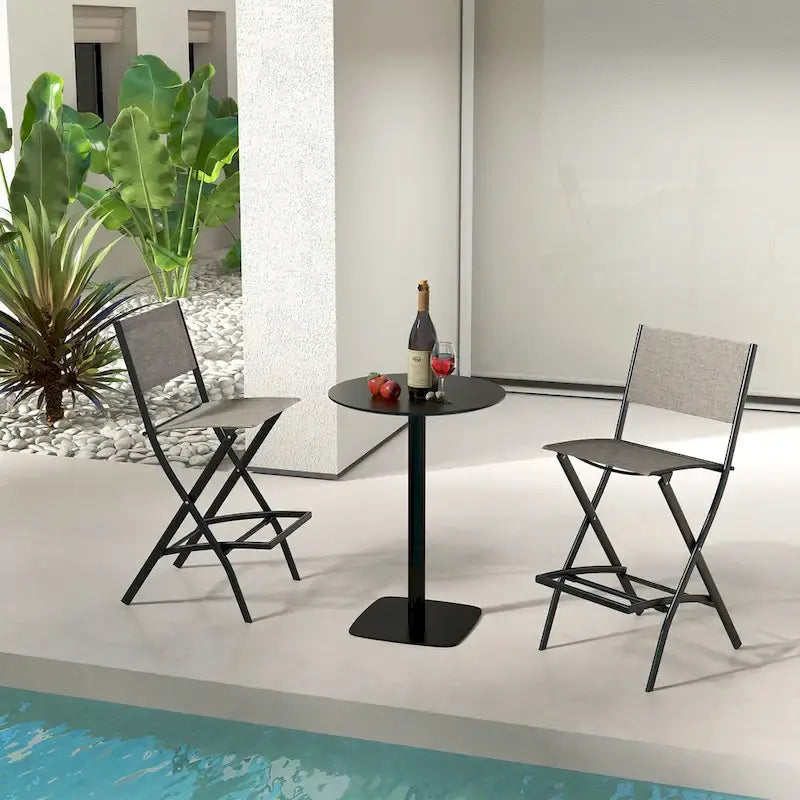 Tabourets de bar pliants, lot de 2, chaises de terrasse en toile avec dossier