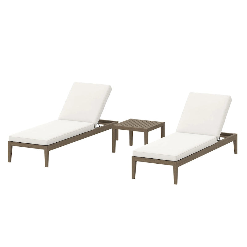 Ensemble de mobilier d'extérieur en teck Northlake de 3 pièces avec chaises longues et table d'appoint