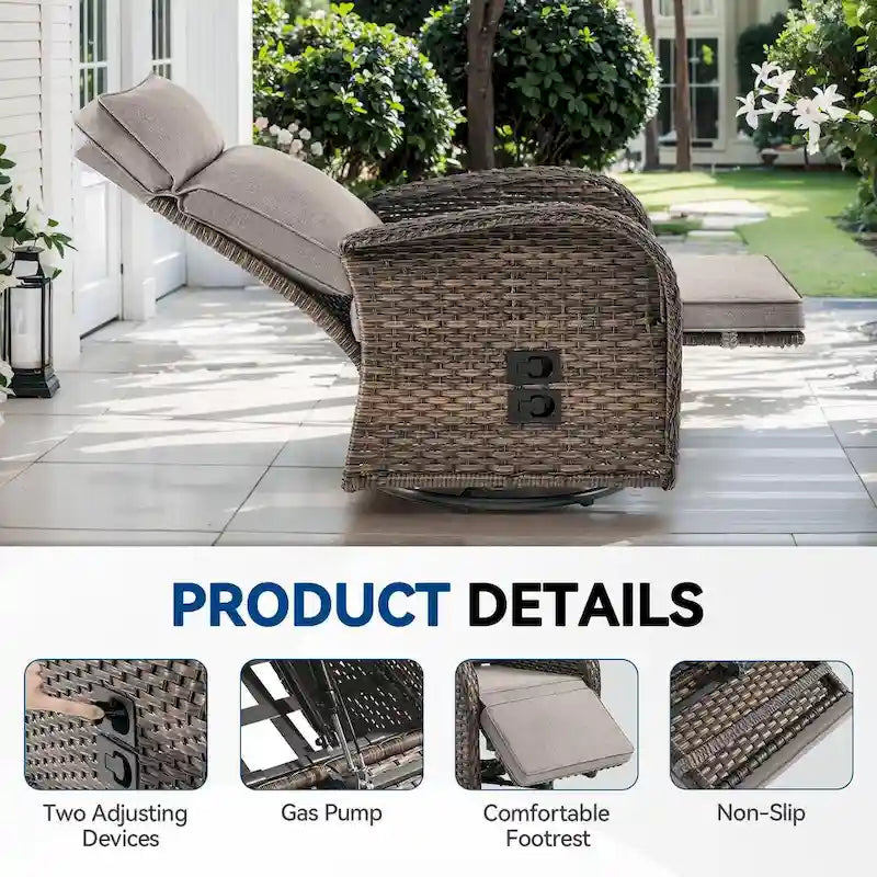 Pocassy Lot de 2 chaises longues d'extérieur polyvalentes avec coussin beige
