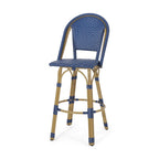 Ensemble de 2 tabourets de bar d'extérieur Gomy, en osier tressé bleu, aluminium marron