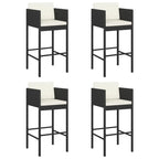 Outdoor Barstool Chair Set of 4, White Fabric Cushions, Black Rattan