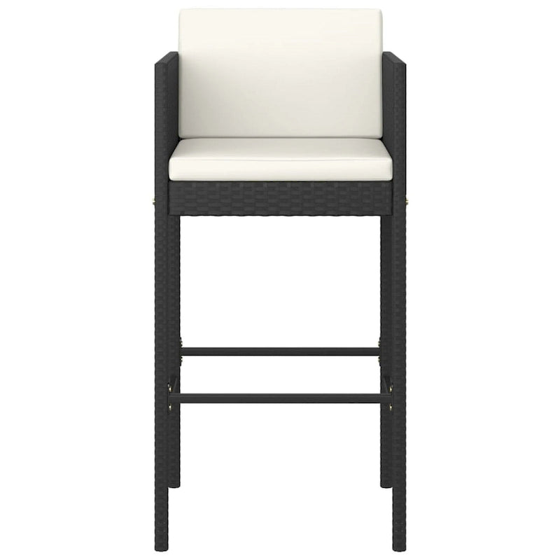 Ensemble de 4 tabourets de bar d'extérieur, coussins en tissu blanc, rotin noir
