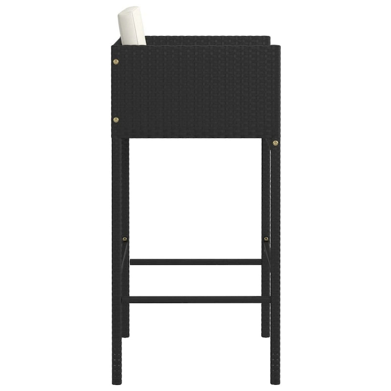 Ensemble de 4 tabourets de bar d'extérieur, coussins en tissu blanc, rotin noir