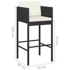 Ensemble de 4 tabourets de bar d'extérieur, coussins en tissu blanc, rotin noir