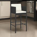 Ensemble de 4 tabourets de bar d'extérieur, coussins en tissu blanc, rotin noir