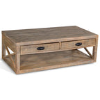 Table basse, 2 tiroirs, étagère, rectangulaire 122 cm marron clair