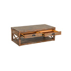 Table basse, 2 tiroirs, étagère, rectangulaire 122 cm marron clair