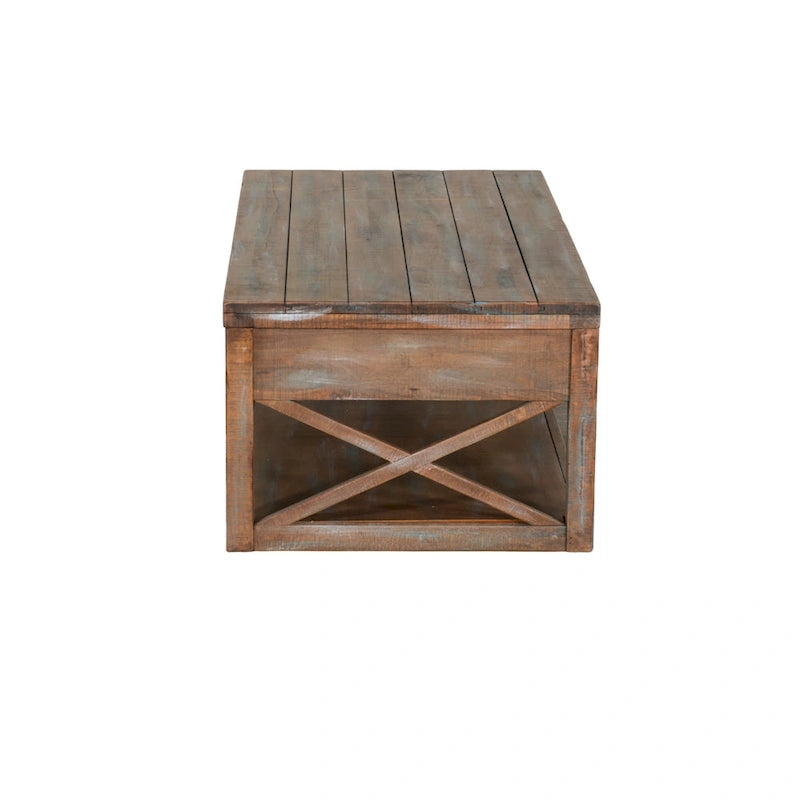 Table basse, 2 tiroirs, étagère, rectangulaire 122 cm marron clair