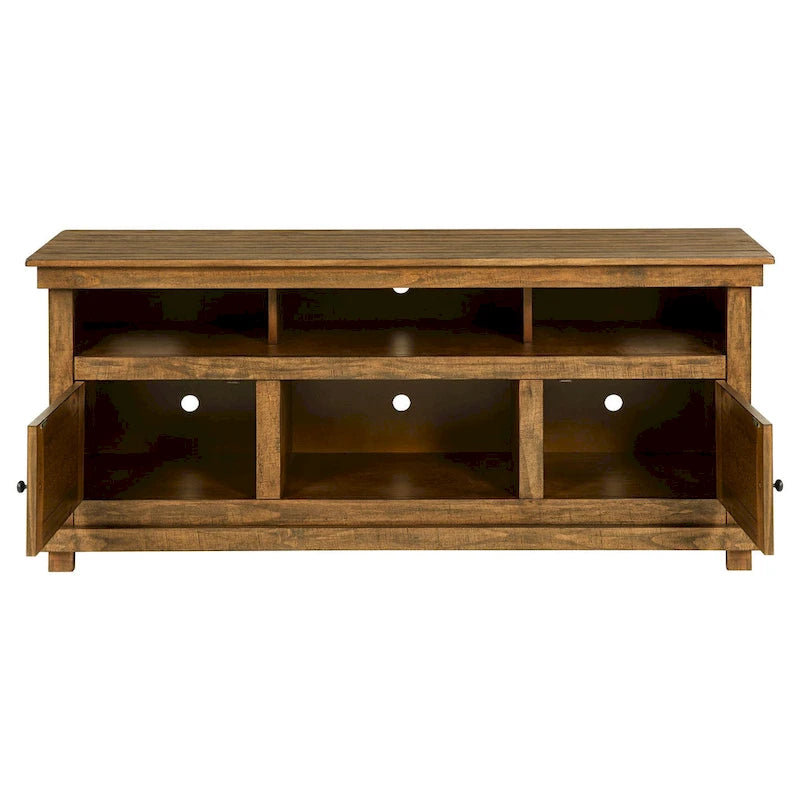 Meuble TV, 2 portes et 4 étagères, Bois brun 152 cm