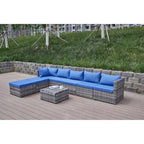 Ensemble de canapé d'angle de patio 8 pièces, salon de jardin en rotin synthétique tressé résistant aux intempéries avec coussins et table basse