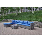 Ensemble de canapé d'angle de patio 8 pièces, salon de jardin en rotin synthétique tressé résistant aux intempéries avec coussins et table basse