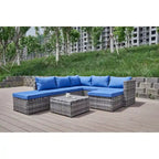 Ensemble de canapé d'angle de patio 8 pièces, salon de jardin en rotin synthétique tressé résistant aux intempéries avec coussins et table basse