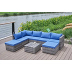 Ensemble de canapé d'angle de patio 8 pièces, salon de jardin en rotin synthétique tressé résistant aux intempéries avec coussins et table basse