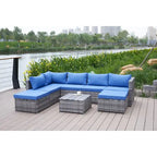 Ensemble de canapé d'angle de patio 8 pièces, salon de jardin en rotin synthétique tressé résistant aux intempéries avec coussins et table basse