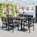 Ensemble de 7 pièces de salle à manger d'extérieur en acier, ensemble de meubles de patio toutes saisons avec table rectangulaire et 6 chaises de salle à manger