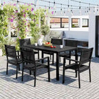 Ensemble de 7 pièces de salle à manger d'extérieur en acier, ensemble de meubles de patio toutes saisons avec table rectangulaire et 6 chaises de salle à manger