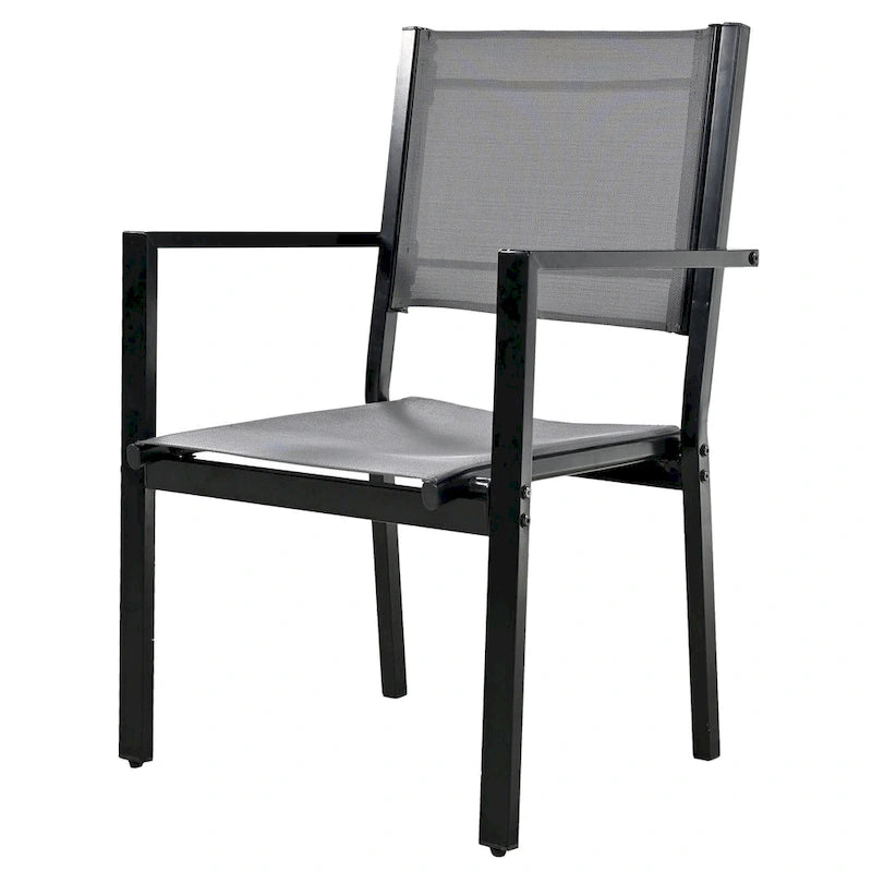 Ensemble de 7 pièces de salle à manger d'extérieur en acier, ensemble de meubles de patio toutes saisons avec table rectangulaire et 6 chaises de salle à manger