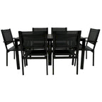 Ensemble de 7 pièces de salle à manger d'extérieur en acier, ensemble de meubles de patio toutes saisons avec table rectangulaire et 6 chaises de salle à manger