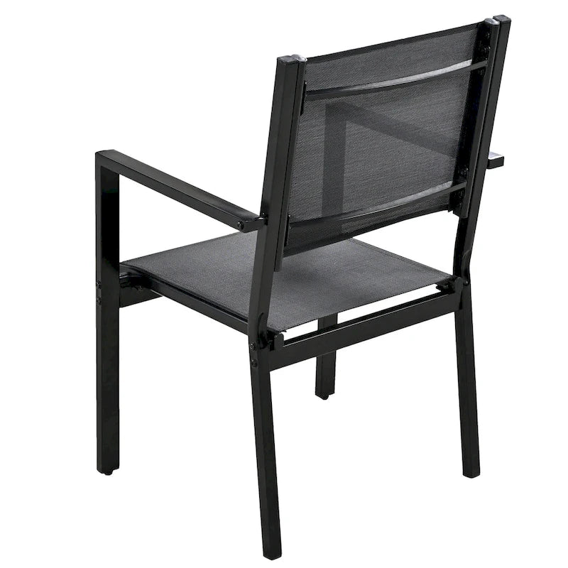 Ensemble de 7 pièces de salle à manger d'extérieur en acier, ensemble de meubles de patio toutes saisons avec table rectangulaire et 6 chaises de salle à manger
