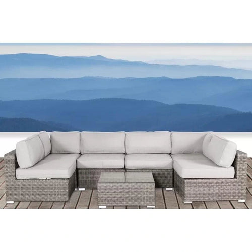 7 Piece Outdoor Sectional Sofa Set, Patio PE Rattan Wicker Conversation Set with Sofa Chair and Glass Top Table