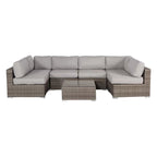 Ensemble de 7 canapés modulaires d'extérieur, ensemble de conversation en rotin PE tressé pour patio avec fauteuil et table à plateau en verre
