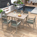 Ensemble de salle à manger d'extérieur 7 pièces, table à manger d'extérieur avec cadre en bois d'acacia, chaises de salle à manger de patio avec dossier en rotin
