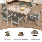 Ensemble de salle à manger d'extérieur 7 pièces, table à manger d'extérieur avec cadre en bois d'acacia, chaises de salle à manger de patio avec dossier en rotin
