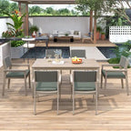 Ensemble de salle à manger d'extérieur 7 pièces, table à manger d'extérieur avec cadre en bois d'acacia, chaises de salle à manger de patio avec dossier en rotin