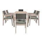Ensemble de salle à manger d'extérieur 7 pièces, table à manger d'extérieur avec cadre en bois d'acacia, chaises de salle à manger de patio avec dossier en rotin