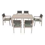 Ensemble de salle à manger d'extérieur 7 pièces, table à manger d'extérieur avec cadre en bois d'acacia, chaises de salle à manger de patio avec dossier en rotin