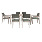 Ensemble de salle à manger d'extérieur 7 pièces, table à manger d'extérieur avec cadre en bois d'acacia, chaises de salle à manger de patio avec dossier en rotin