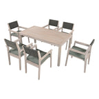 Ensemble de salle à manger d'extérieur 7 pièces, table à manger d'extérieur avec cadre en bois d'acacia, chaises de salle à manger de patio avec dossier en rotin