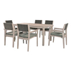 Ensemble de salle à manger d'extérieur 7 pièces, table à manger d'extérieur avec cadre en bois d'acacia, chaises de salle à manger de patio avec dossier en rotin