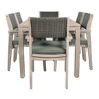 Ensemble de salle à manger d'extérieur 7 pièces, table à manger d'extérieur avec cadre en bois d'acacia, chaises de salle à manger de patio avec dossier en rotin