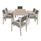 Ensemble de salle à manger d'extérieur 7 pièces, table à manger d'extérieur avec cadre en bois d'acacia, chaises de salle à manger de patio avec dossier en rotin