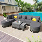 Ensemble de canapé en osier d'extérieur 7 pièces, ensemble sectionnel en rotin à combinaison libre, ensembles de meubles de patio avec table basse