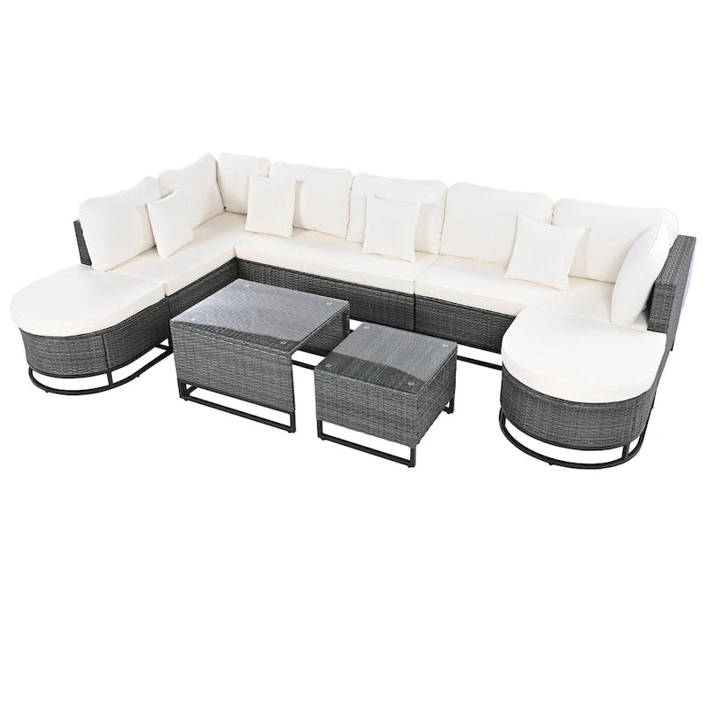 Ensemble de canapé en osier d'extérieur 7 pièces, ensemble sectionnel en rotin à combinaison libre, ensembles de meubles de patio avec table basse