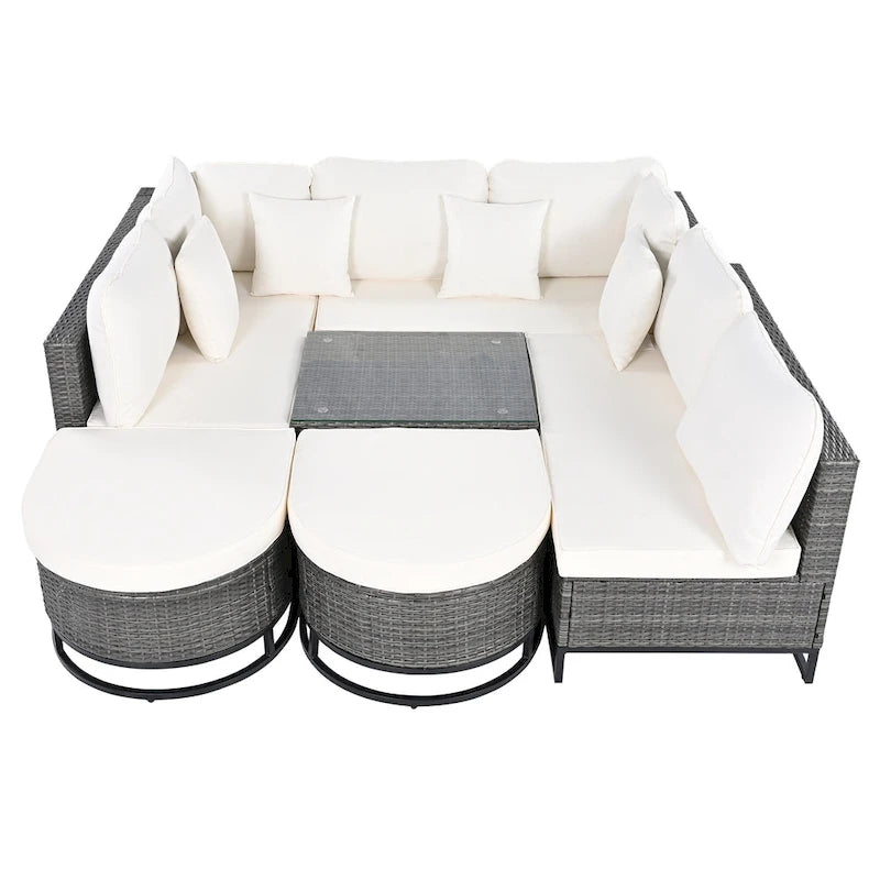 Ensemble de canapé en osier d'extérieur 7 pièces, ensemble sectionnel en rotin à combinaison libre, ensembles de meubles de patio avec table basse