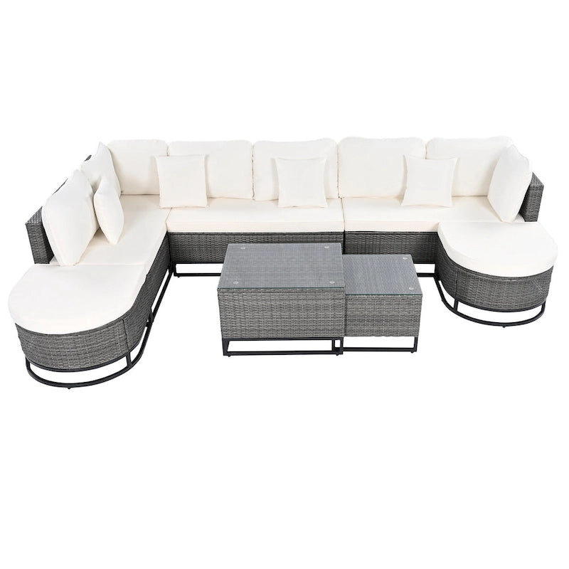 Ensemble de canapé en osier d'extérieur 7 pièces, ensemble sectionnel en rotin à combinaison libre, ensembles de meubles de patio avec table basse